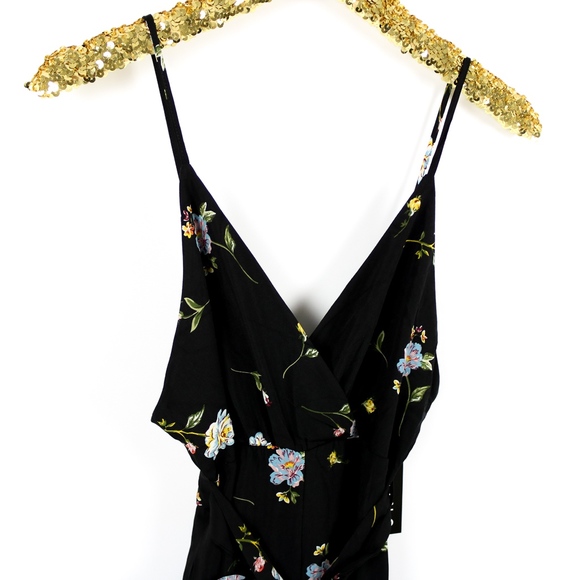 Black Floral Front Tie Wide Leg Casual Jumpsuit - Picture 7 of 8